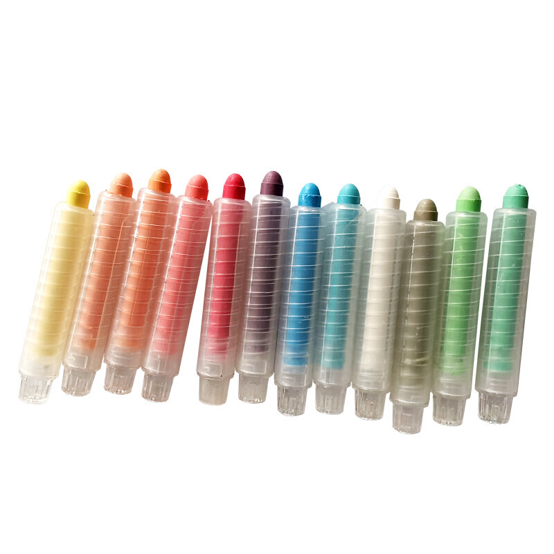 lehoo水溶性无尘粉笔环保儿童涂鸦笔12色可擦写黑板笔粉笔