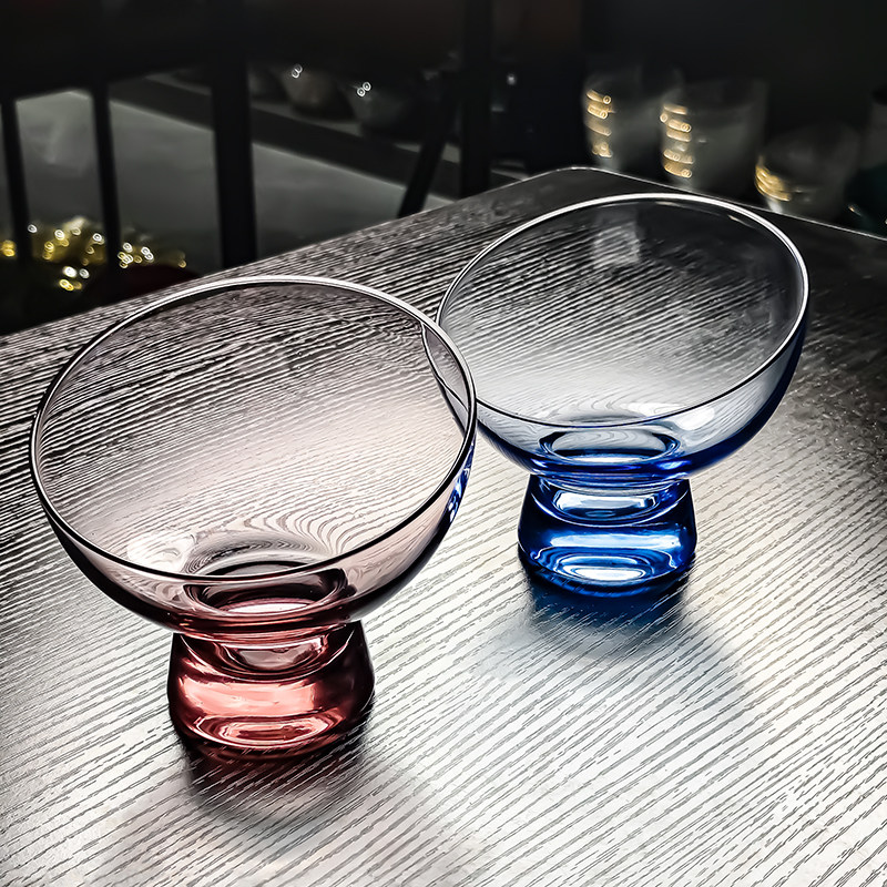 新款水晶玻璃碗水果盘高脚精致果盘斜口甜品高级感高颜值轻奢容器