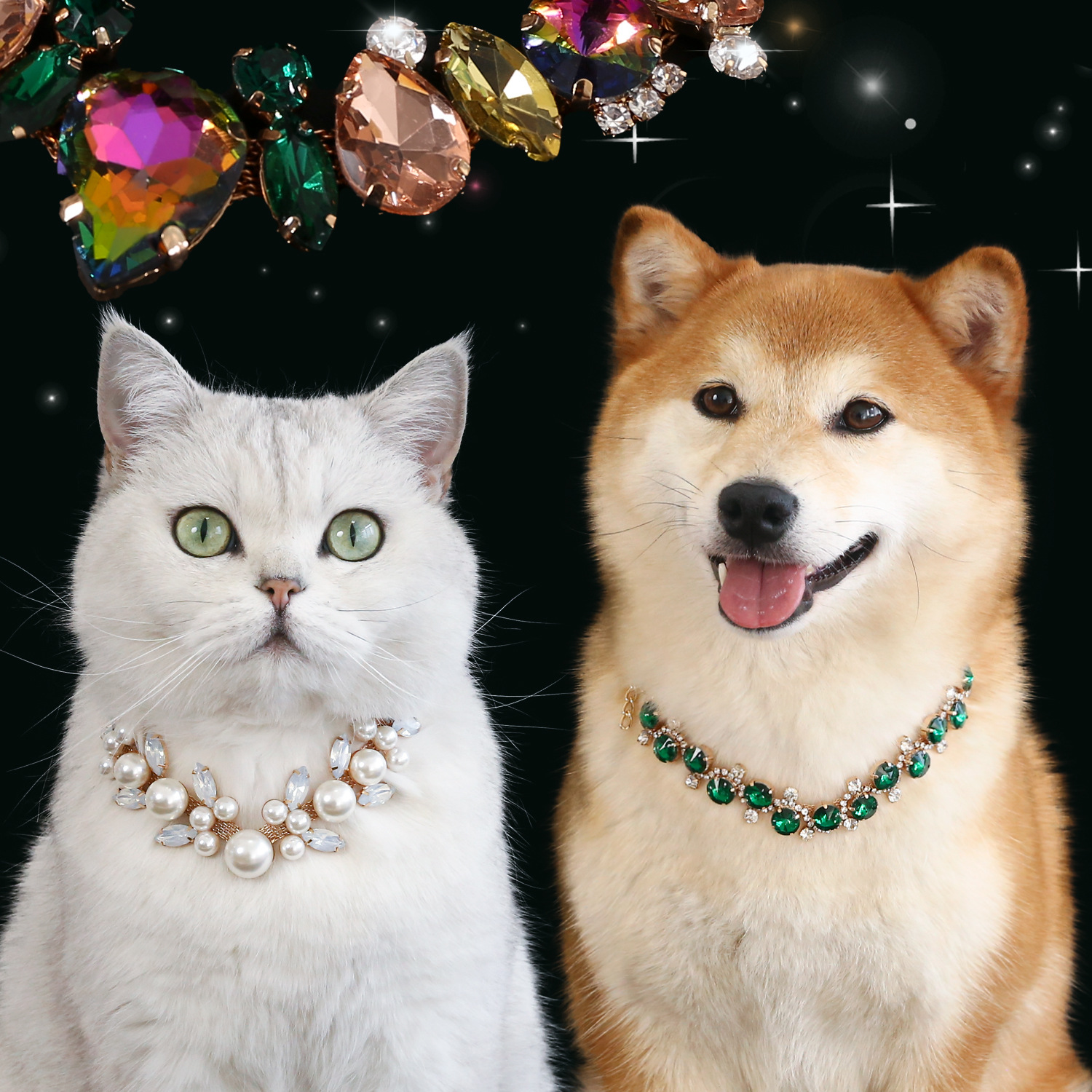 柴犬宝石珍珠项链宠物公主满钻婚礼生日摄影项圈猫咪狗狗金属配饰