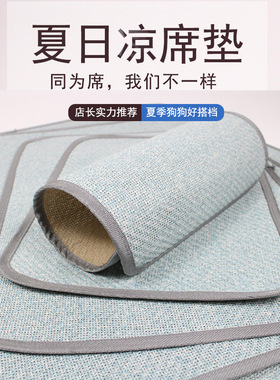 宠物狗狗夏季藤席柴犬透气中小型犬蓝色凉席幼猫咪空调草席寄养垫
