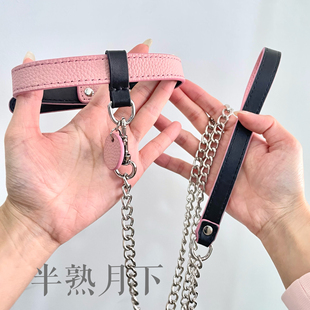 半熟月下荔枝纹牛皮可定制刻字小狗狗不听话项圈
