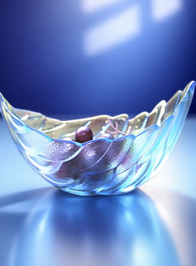 2025新款蓝色玻璃碗树叶精致小果盘叶子形状水果盘高颜值轻奢高档