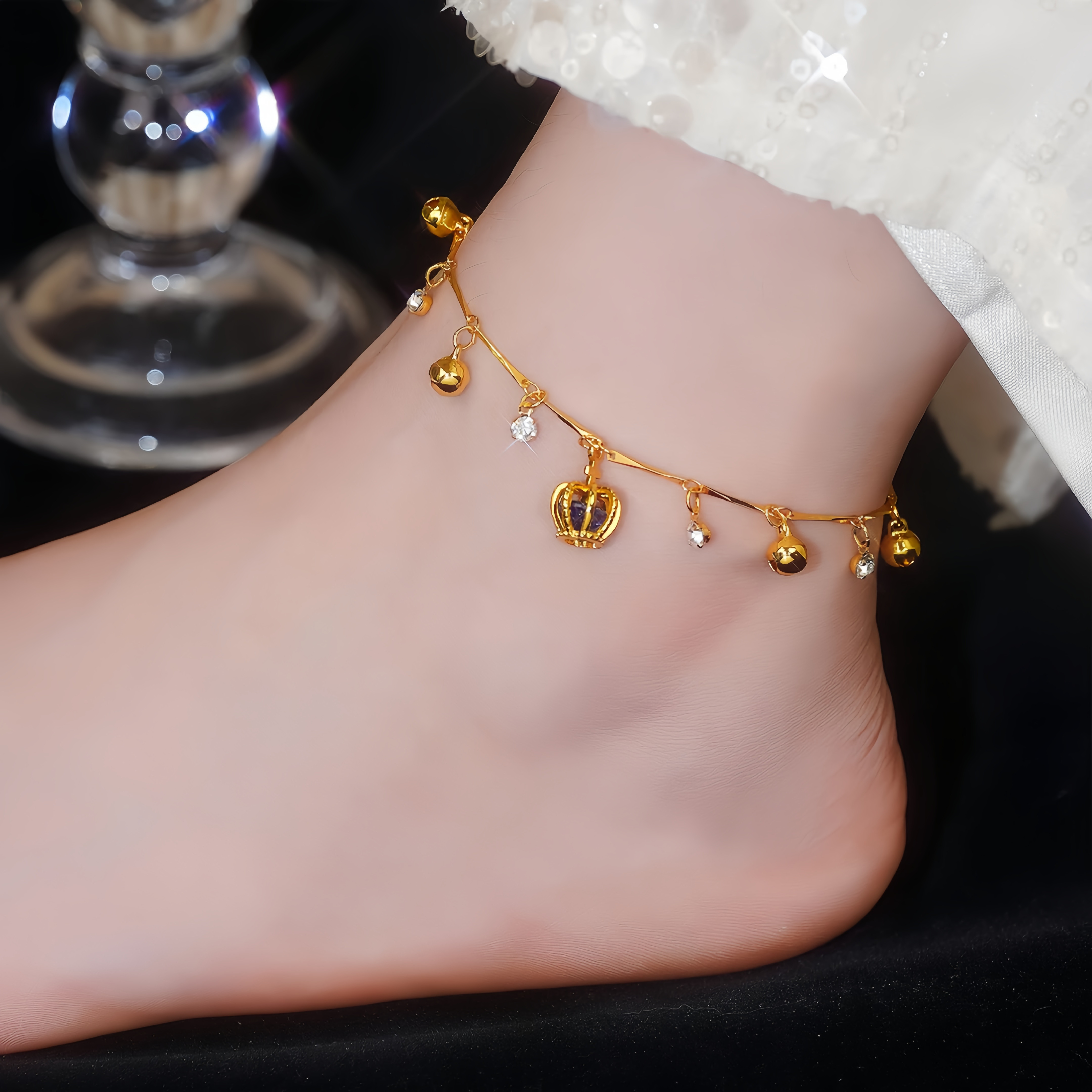 防褪色铃铛皇冠脚链女小众设计感图片