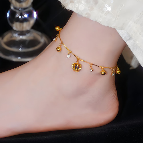 防褪色铃铛皇冠脚链女小众设计感