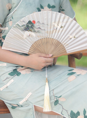 中国风折扇竹制扇骨古风汉服旗袍舞蹈小扇道具拍照