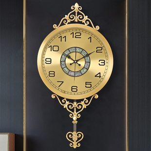 欧式钟表挂钟客厅家用2026新款轻奢黄铜挂墙金属高档豪华静音时钟