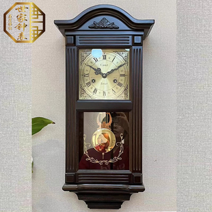 实木纯铜机械挂钟整点半点报时上链发条老式怀旧客厅钟表中式复古