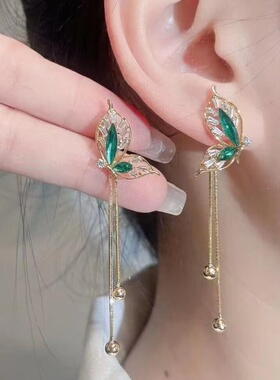 新款S925银针绿色蝴蝶长款