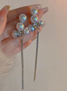 白色浪漫~珍珠流苏耳环小众设计