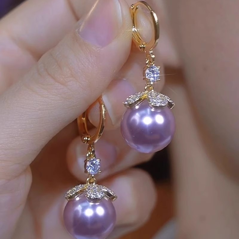 紫色珍珠耳环女气质时尚轻奢耳扣