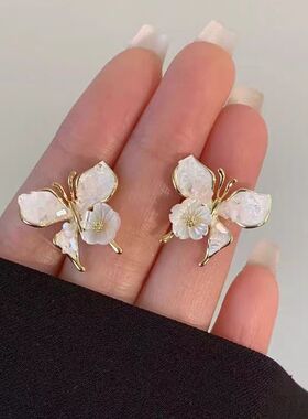 925银针春夏款蓝色蝴蝶耳钉爆款