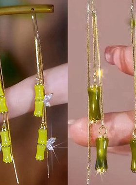 绿色竹节耳线女防丢设计