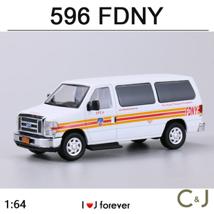596 1/64 福特e350 黑色 NYPD纽约消防涂装 合金汽车模型