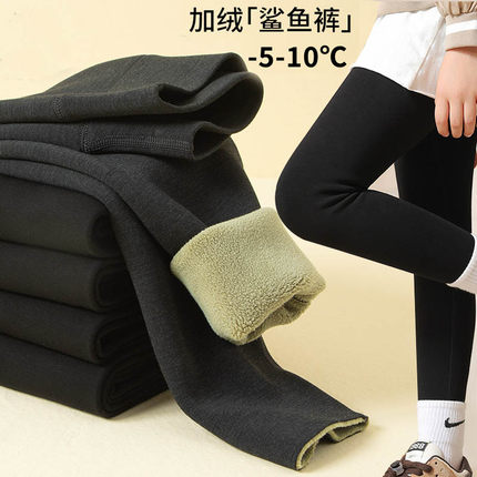 女童加绒加厚打底裤特厚高腰外穿鲨鱼裤修身弹力黑色芭比裤胖可穿