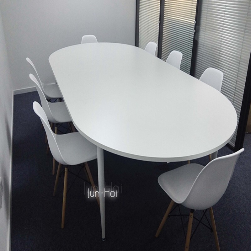 椭圆形办公会议桌子白色洽谈轻奢餐桌简易北欧小型工作台桌椅组合