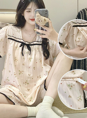 带胸垫莫代尔短袖孕妇哺乳睡衣夏