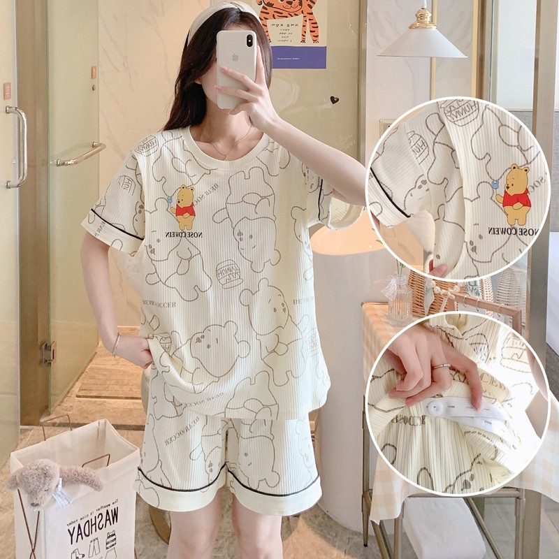 여름반팔 수유잠옷 대형임산부복 출퇴근수유 산후모달수유복 67개월 여름스타일