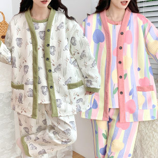空气棉睡衣女春秋冬季 300斤家居服三件套 保暖学生宿舍可爱特大码