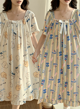 夏季短袖冰丝青少年睡裙女特大码300斤宽松新款胖mm可爱学生睡衣