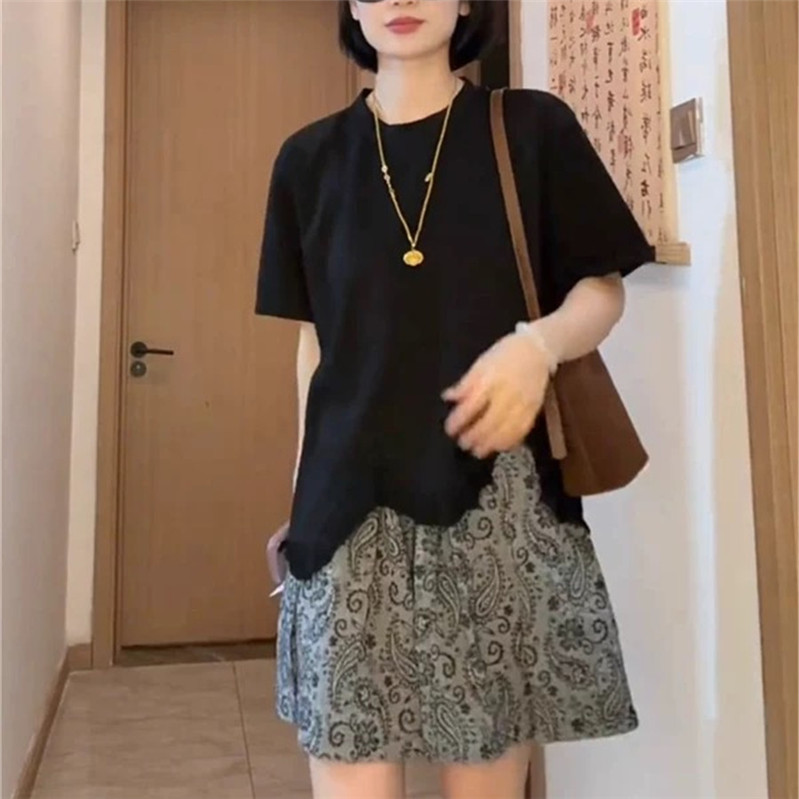 不规则短袖T恤女阔腿裙裤套装潮