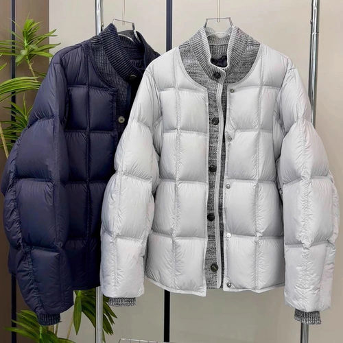 针织拼接假两件保暖羽绒服外套潮