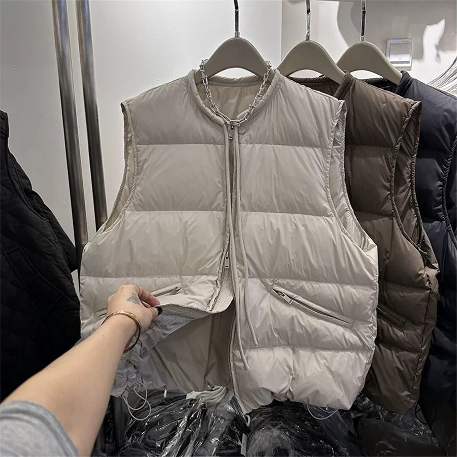 领口抽绳宽松休闲羽绒马甲外套潮