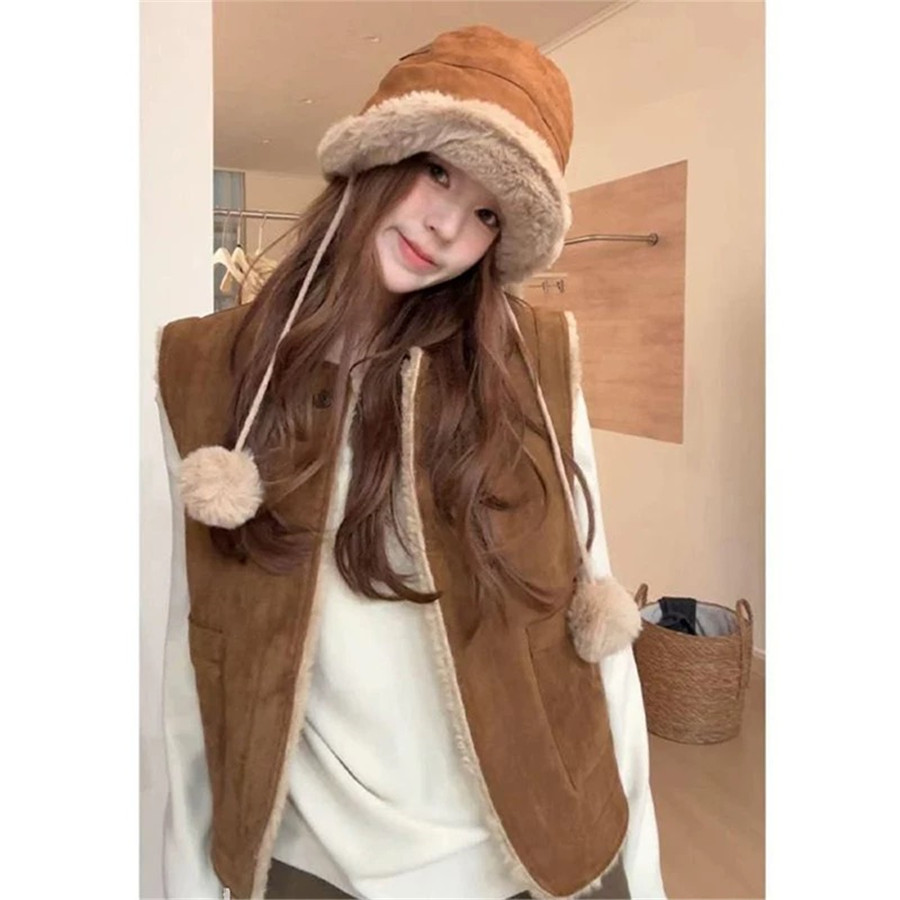 复古麂皮绒双面穿宽松马甲背心潮