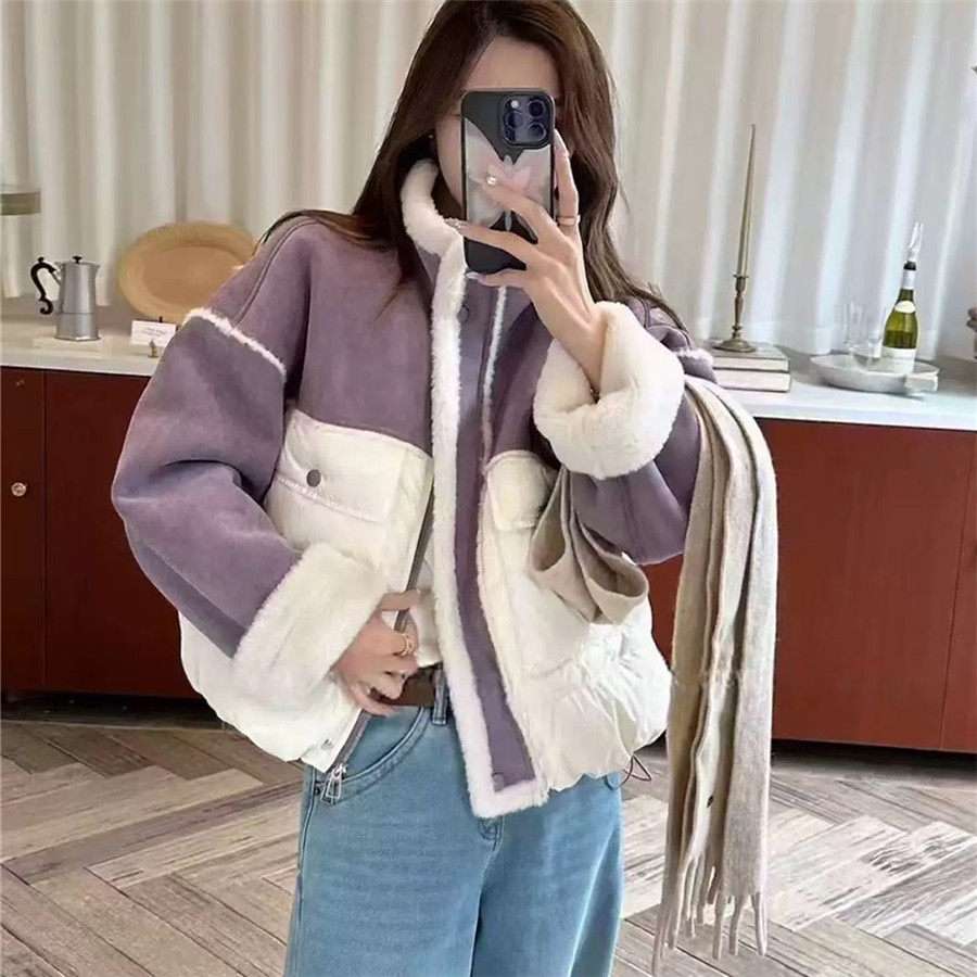 毛毛拼接宽松皮毛一体棉服外套潮