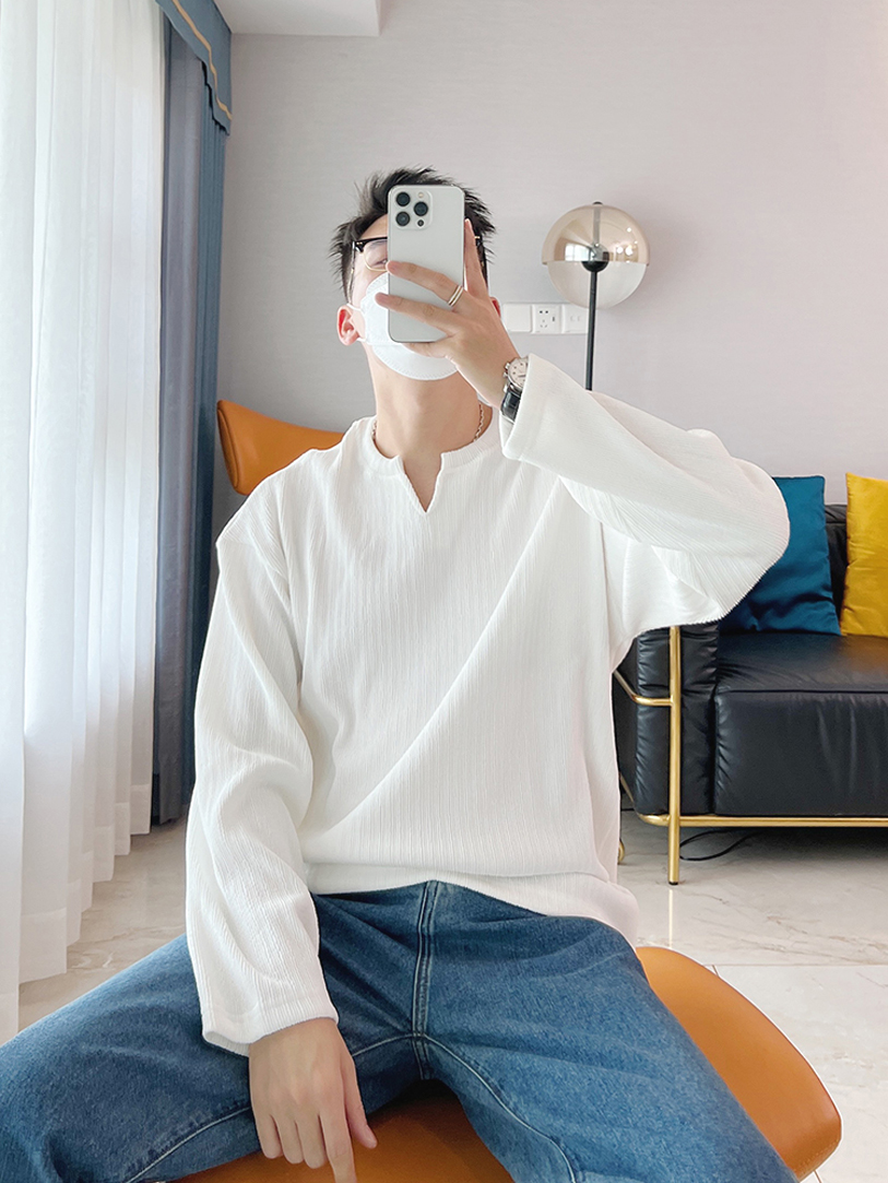 美式亨利领t恤男cityboy坑条长袖