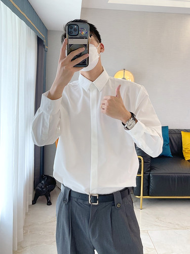 暗扣白衬衫男高级感宽松长袖内搭