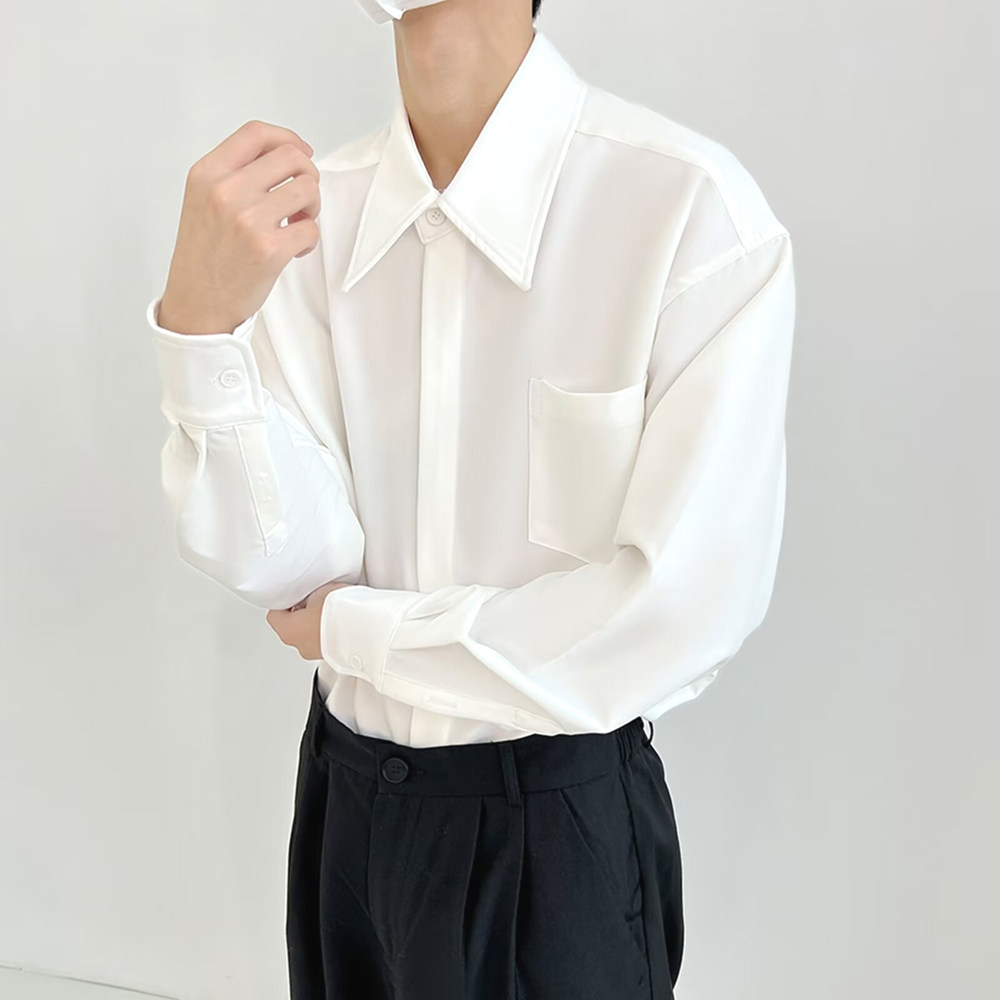 法式大领设计感垫肩衬衫男免烫抗皱宽松长袖暗扣口袋工装衬衣外套,男装,衬衫,淘宝优惠券,粉丝福利购,淘宝优惠卷