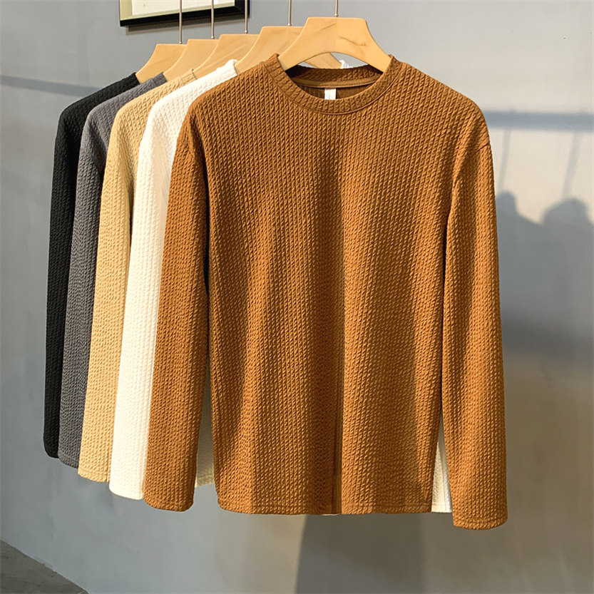 欧货高端华夫格卫衣男软糯透气长袖质感t恤百褶免烫针织打底衫潮,男装,T恤,淘宝优惠券,粉丝福利购,淘宝优惠卷