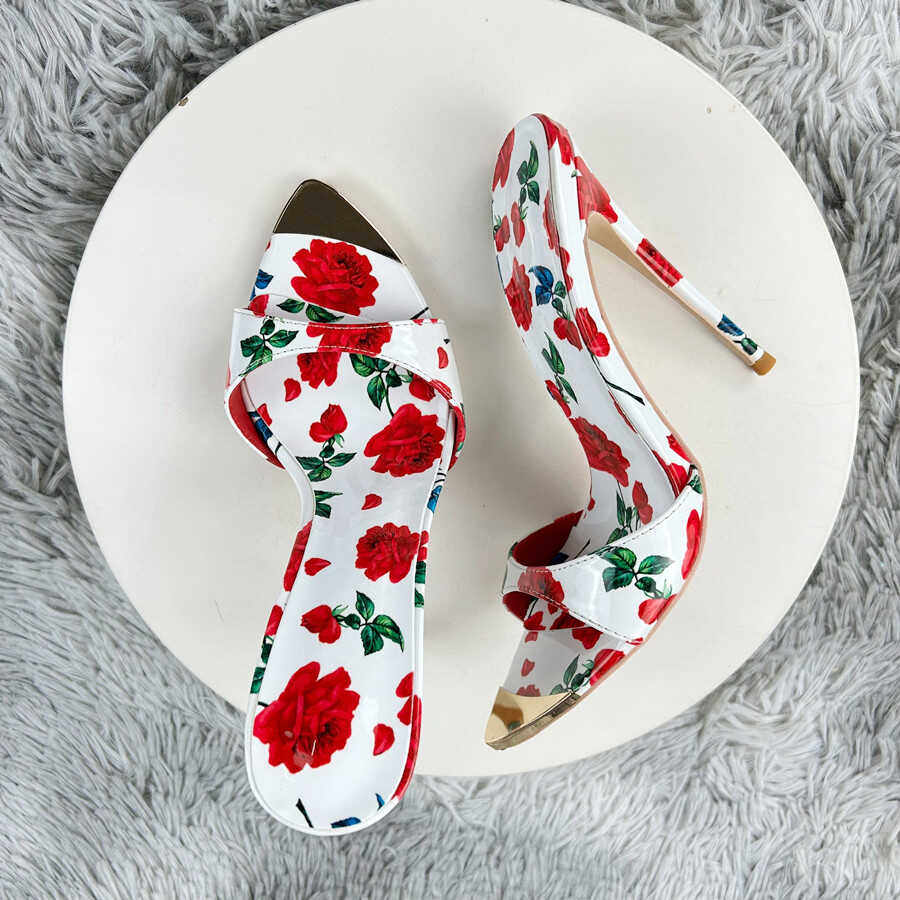 12cm细跟性感高跟一字拖2024新款夏季尖头唯美红色印花女鞋潮,女鞋,一字拖,淘宝优惠券,粉丝福利购,淘宝优惠卷