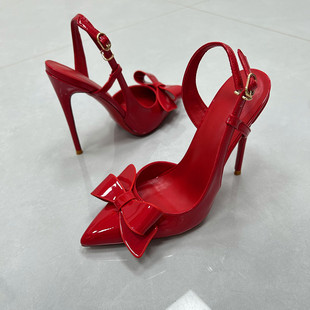 可尚佳2025红色蝴蝶结红底高跟鞋气质侧空性感绝美宴会礼服鞋浅口