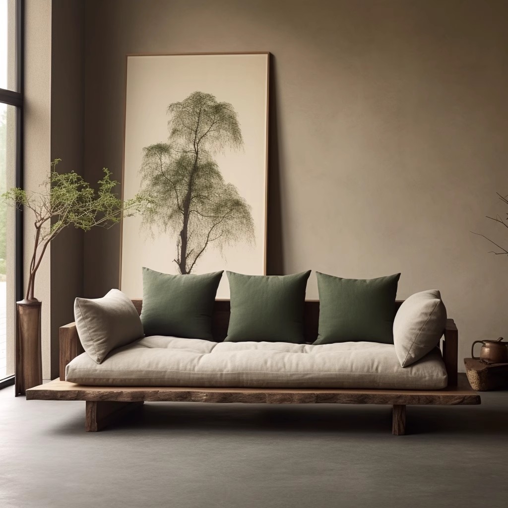 侘寂风实木沙发日式原木风民宿客厅小户型双人三人位直排沙发组合