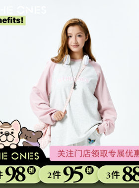 RTHEONES美式复古重磅刺绣字母圆领卫衣女宽松拼袖卫衣