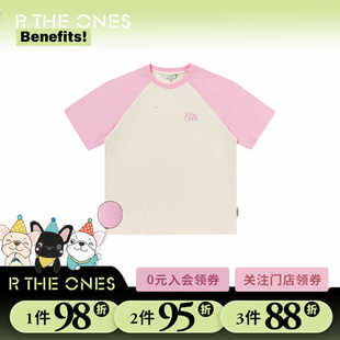 RTHEONES拼接撞色插肩袖刺绣短袖新款男女潮牌美式街头宽松百搭夏