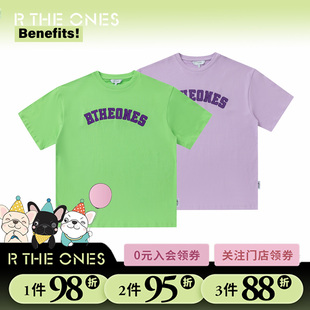 RTHEONES2025纯棉短袖上衣T恤撞色字母短袖T美式复古字母印花短袖