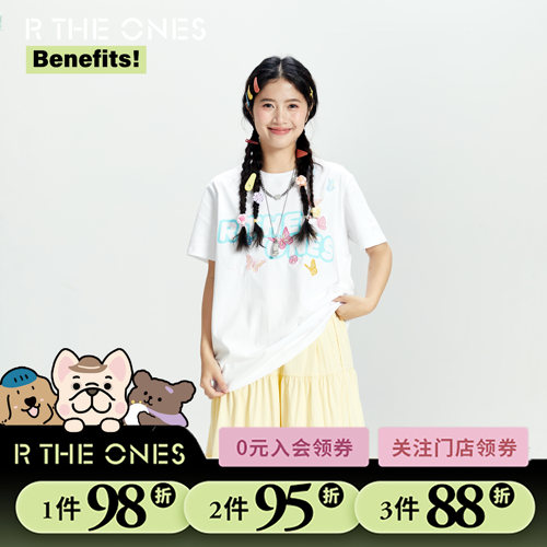 RTHEONES美式彩蝶短袖t恤情侣男女夏潮牌宽松半袖上衣