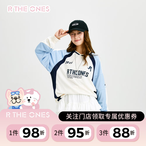 RTHEONES美式V领06球衣长袖t恤女2026新学院设计感宽松撞色上衣潮