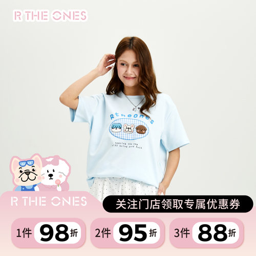 RTHEONES萌趣三小狗短袖t恤美式夏男女校园情侣百搭半袖上衣