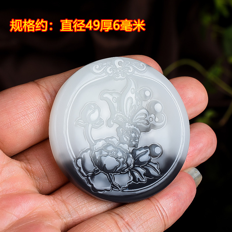 青山新疆和田玉青花玉荷花牌子青海无边荷花蝶恋花男女款玉牌玉石