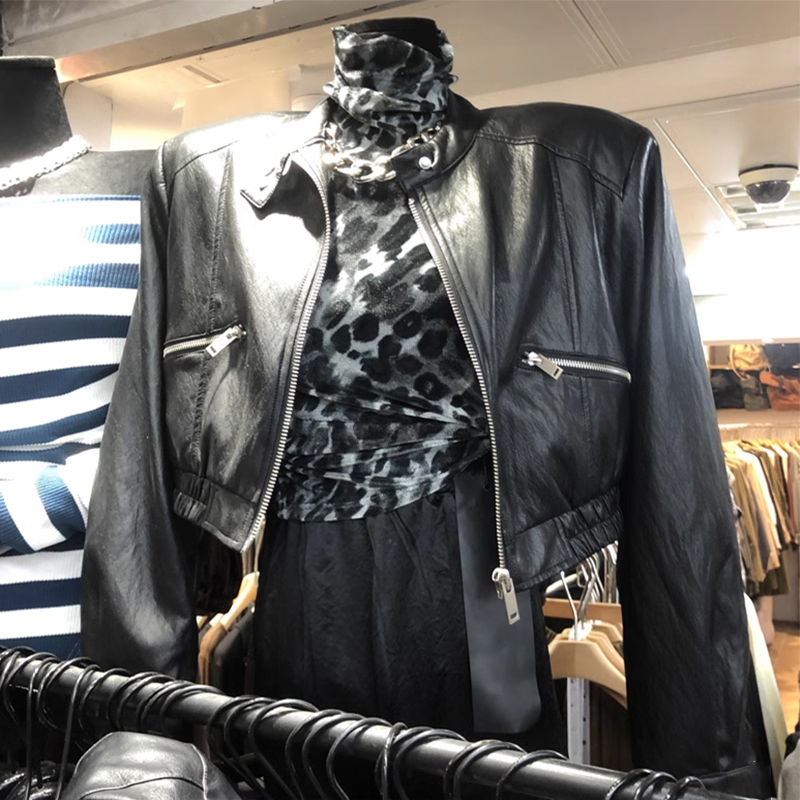 拉链机车PU皮衣夹克外套女