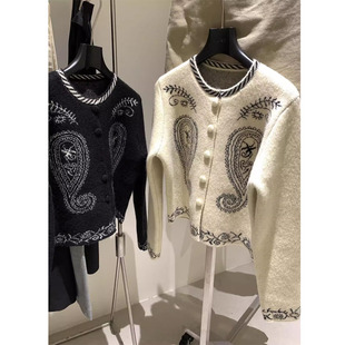 复古老钱风!~腰果花单排扣针织开衫女秋新气质百搭外套长袖上衣