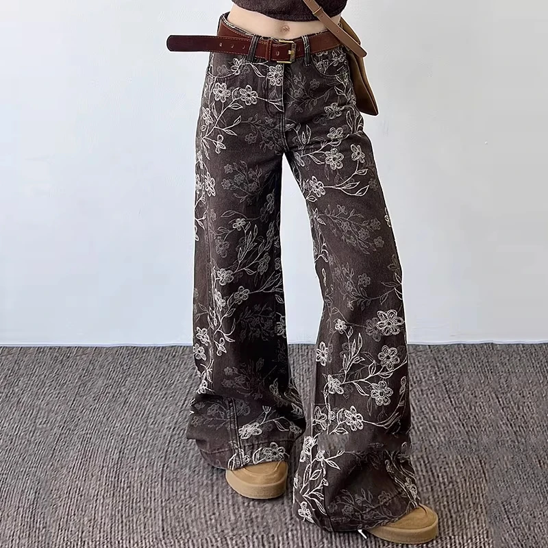 女高腰显瘦弯刀裤牛仔提花面料