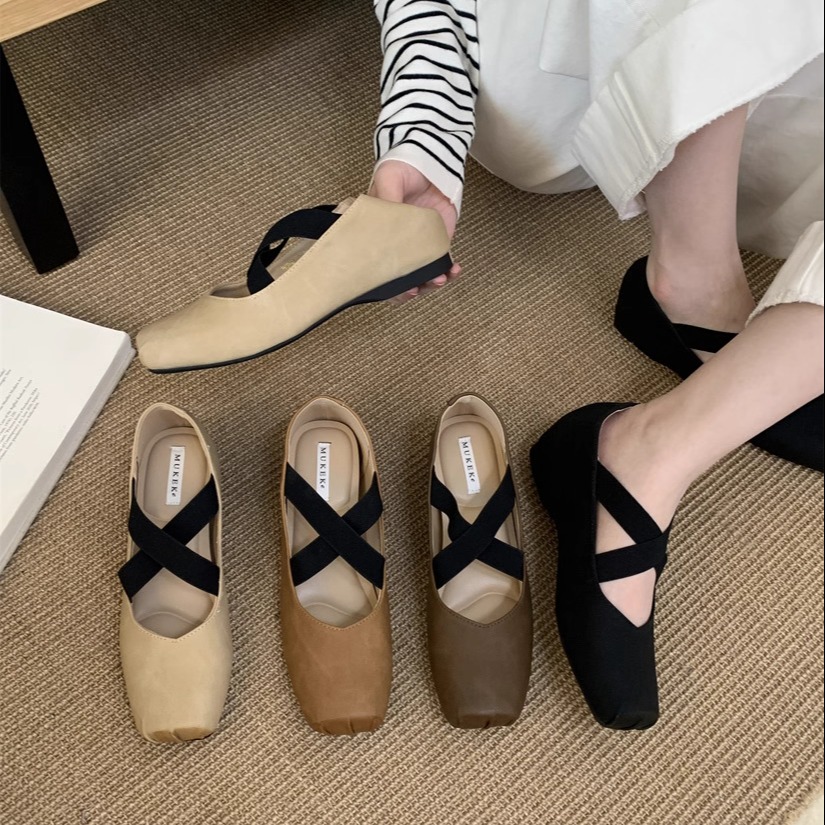 内增高交叉带芭蕾舞单鞋女鞋子2025春秋季方头猪鼻子玛丽珍晚晚鞋