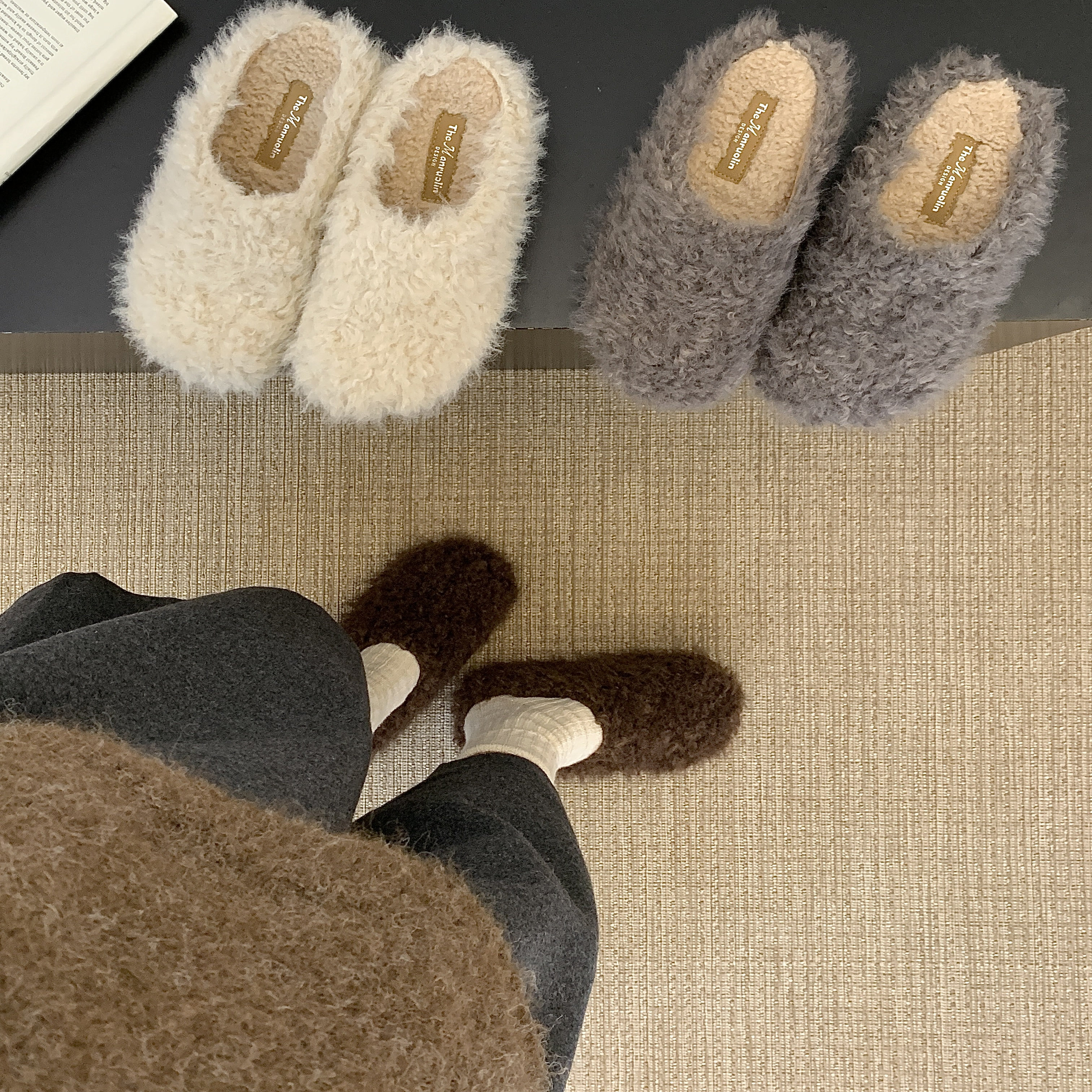 2025秋冬新款家居外穿厚底坡跟内增高不累脚包头半拖毛毛鞋女保暖