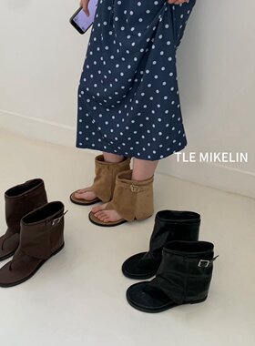 TLE MIKELIN 韩版圆头夹趾瘦瘦靴女2026年夏季新款套筒内增高凉靴