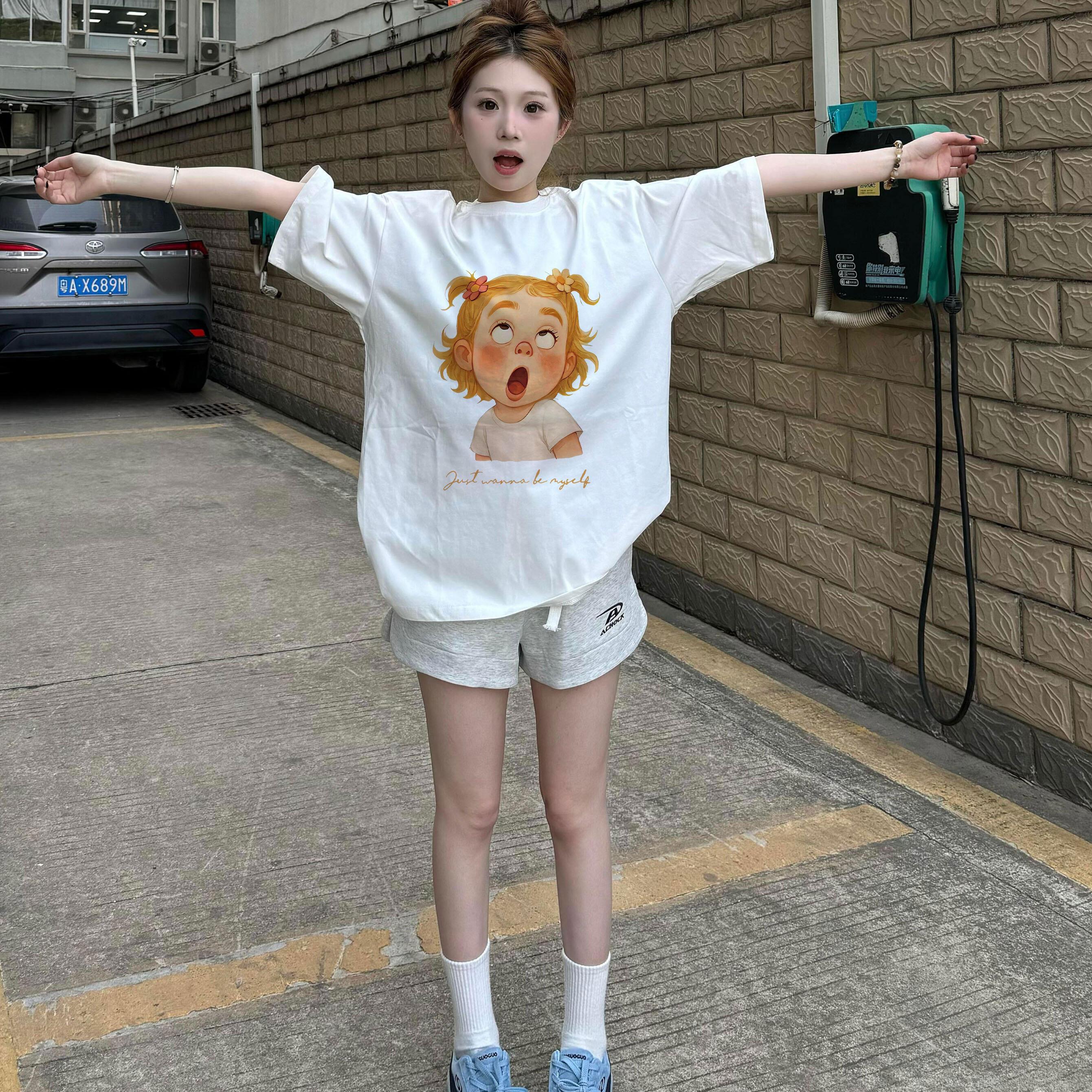 重磅纯棉白色短袖T恤女2026新款夏季宽松设计感小众圆领半袖上衣
