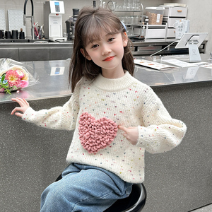 女童毛衣加绒加厚2023秋冬韩版洋气儿童套头打底针织衫中大童上衣